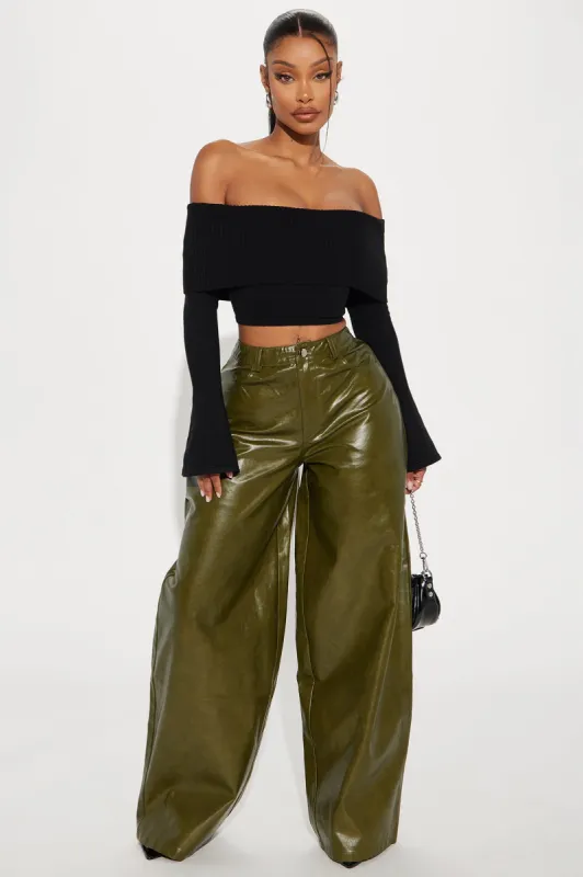 Marissa Wide Leg Faux Leather Pant - Olive sold by Fashion Nova