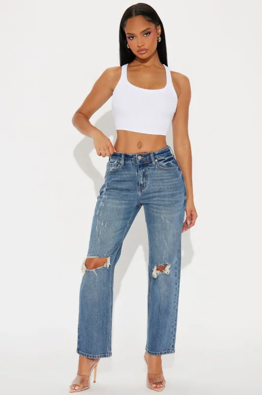Keep It Moving Cropped Straight Leg Jeans - Medium Wash sold by Fashion Nova