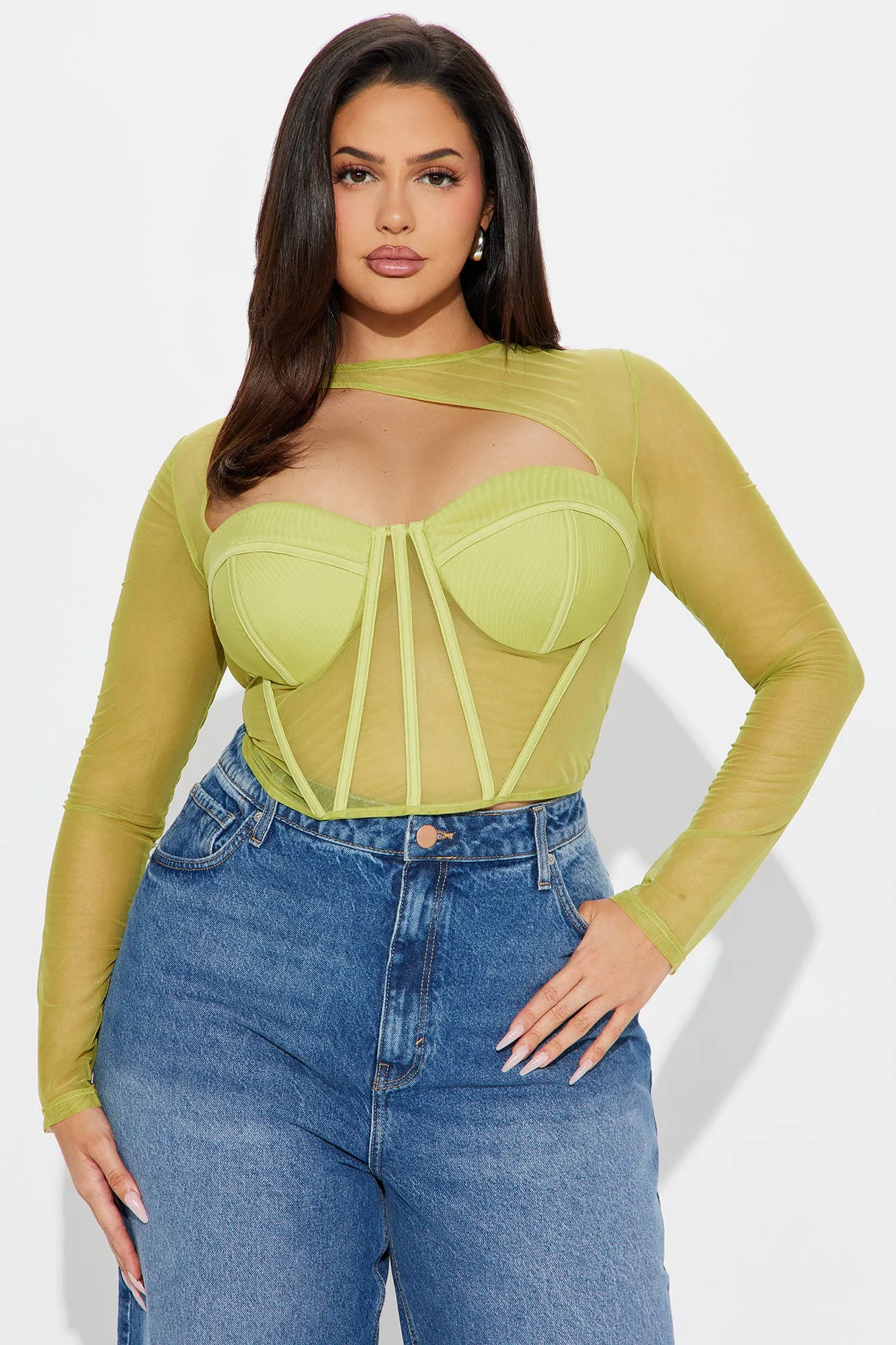 Madeline Mesh Corset Top - Chartreuse sold by Fashion Nova product image thumbnail 4