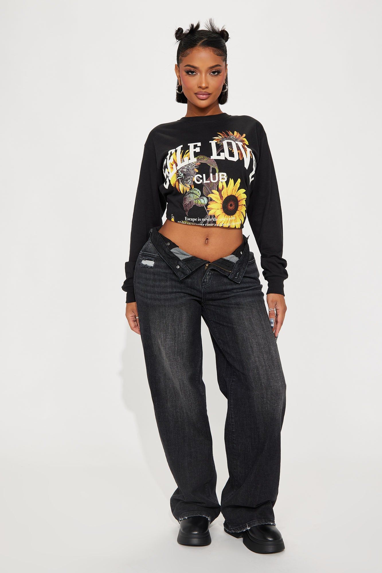 Self Love Sunflower Long Sleeve Tee - Black sold by Fashion Nova product image thumbnail 2