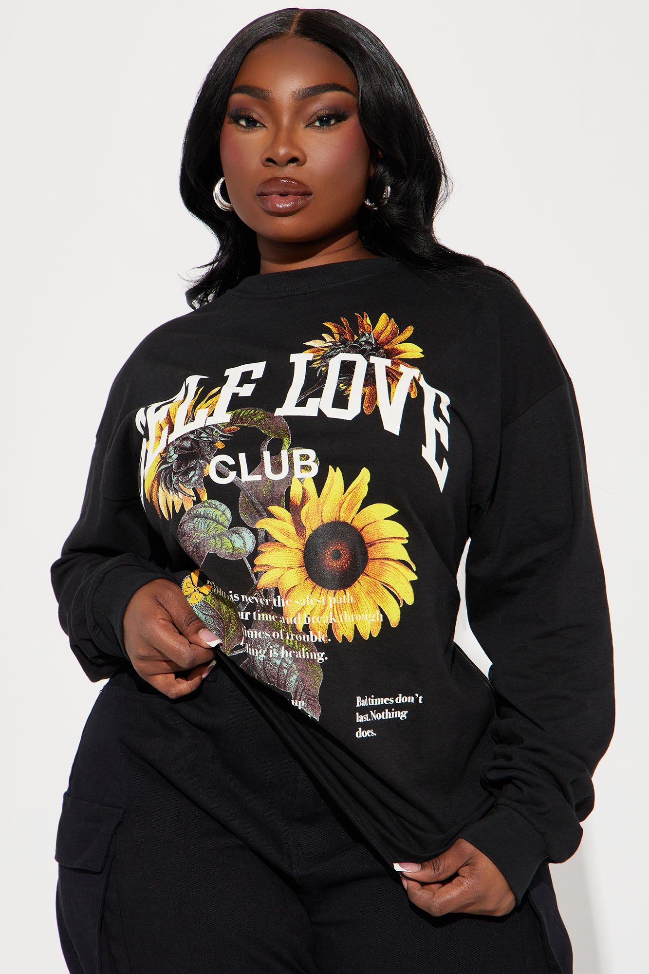 Self Love Sunflower Long Sleeve Tee - Black sold by Fashion Nova product image thumbnail 5