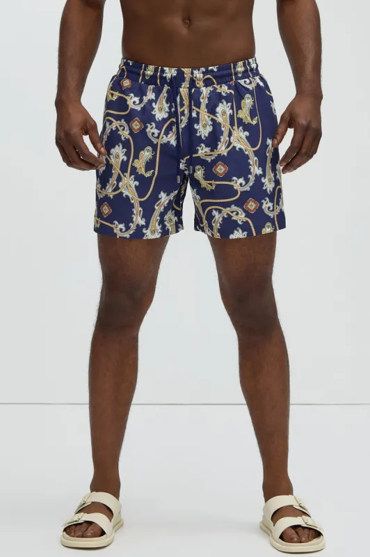 Roped In Swim Trunks - Blue/combo sold by Fashion Nova