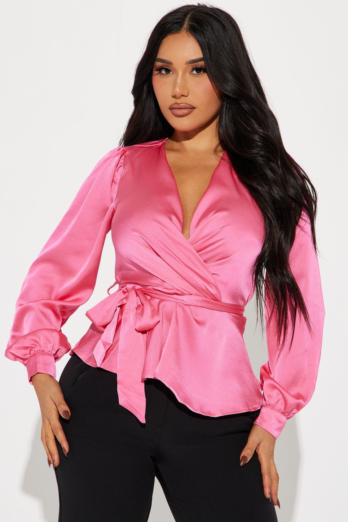 Lydia Satin Blouse Top - Pink sold by Fashion Nova