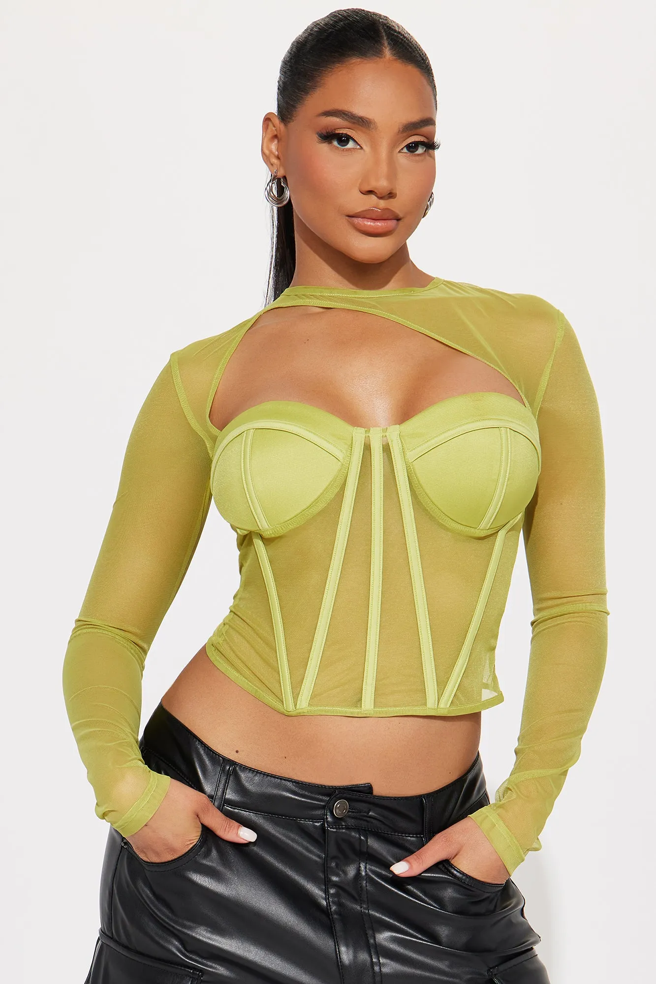 Madeline Mesh Corset Top - Chartreuse sold by Fashion Nova