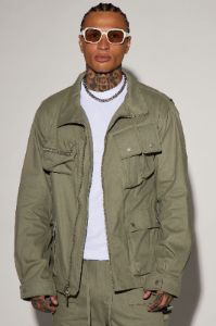 Troubled Paradise Utility Jacket - Olive sold by Fashion Nova