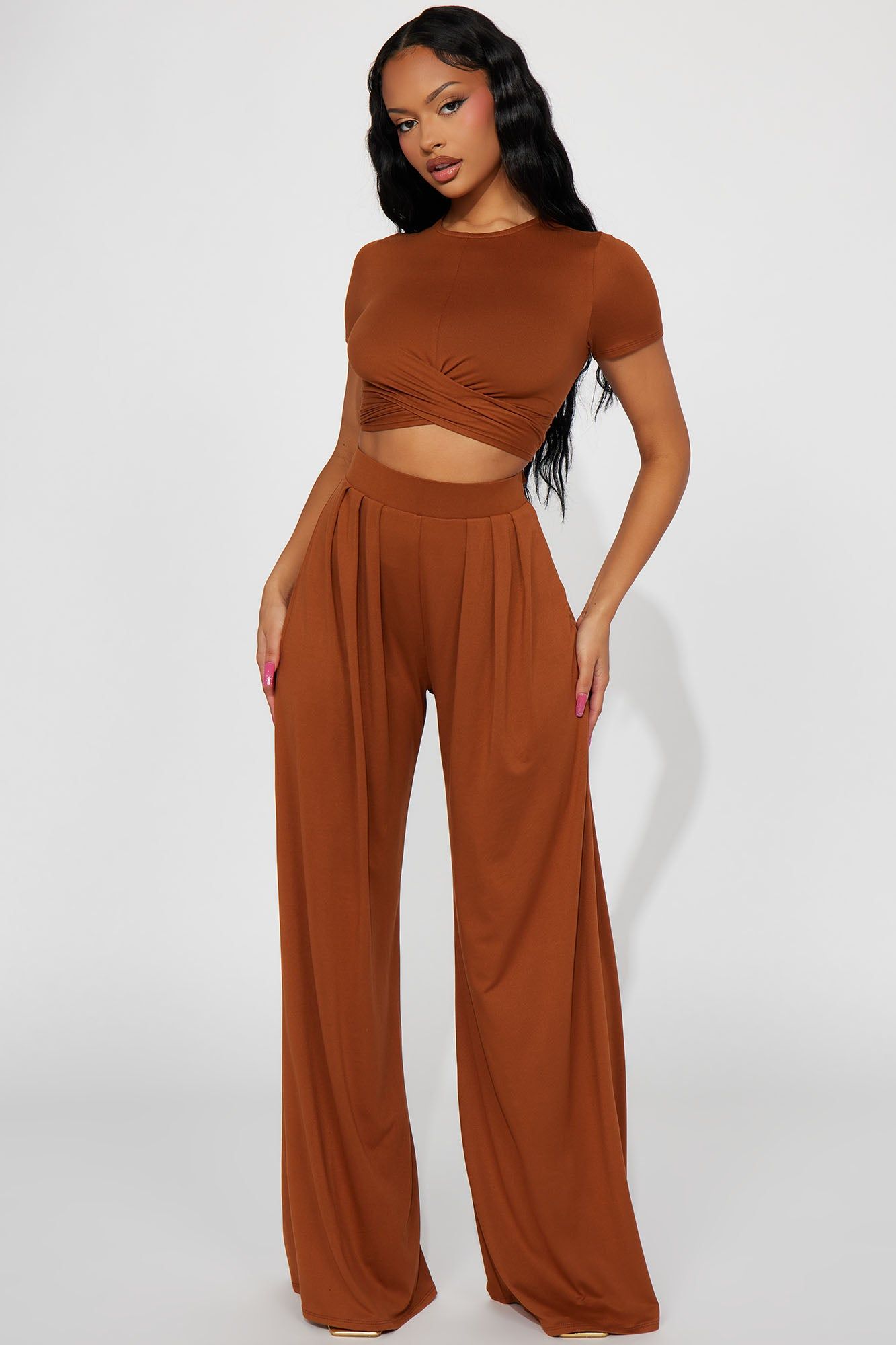 Casually Chic Wide Leg Pant Set - Mocha sold by Fashion Nova