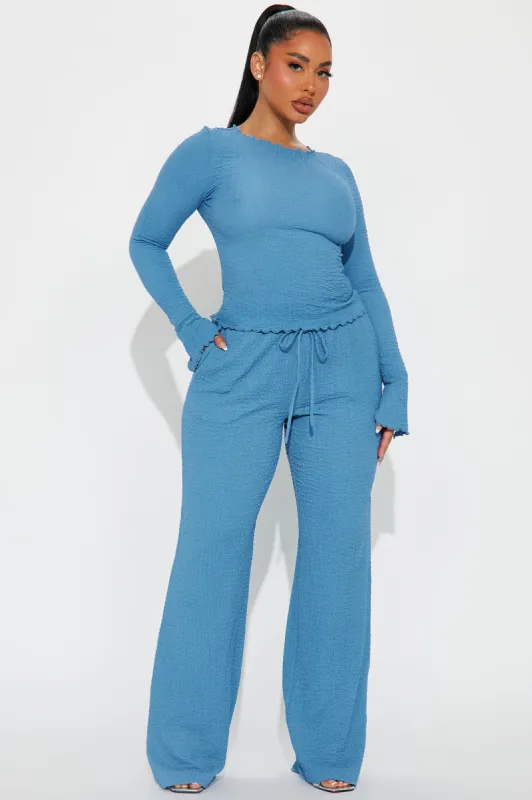 Rayna Textured Knit Pant Set - Blue sold by Fashion Nova