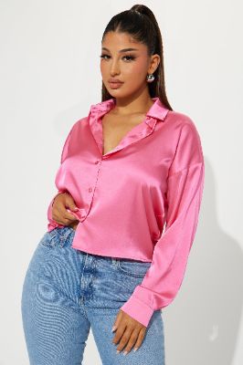 Ariel Satin Shirt - Pink sold by Fashion Nova