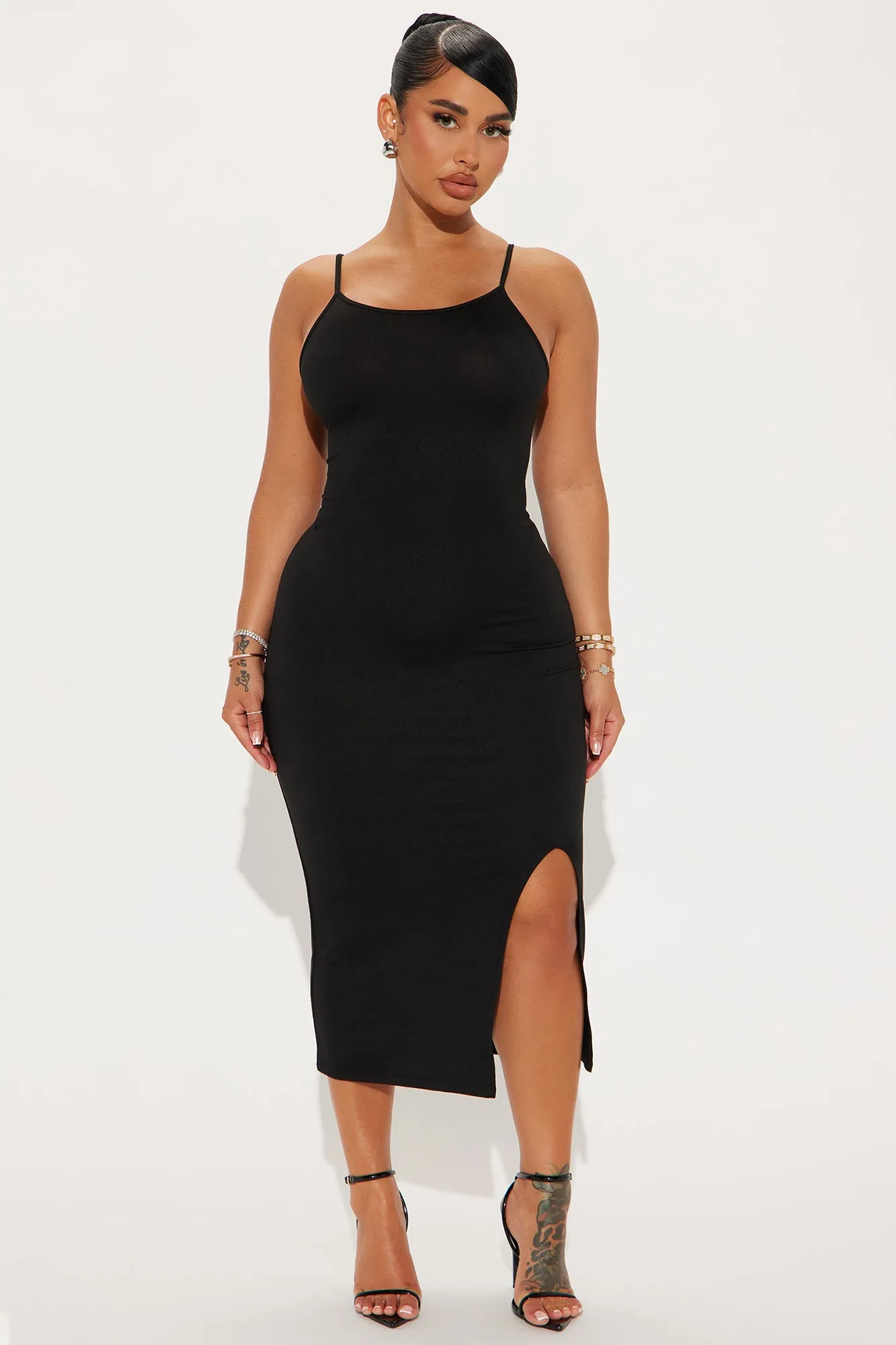 Helena High Neck Midi Dress - Black sold by Fashion Nova
