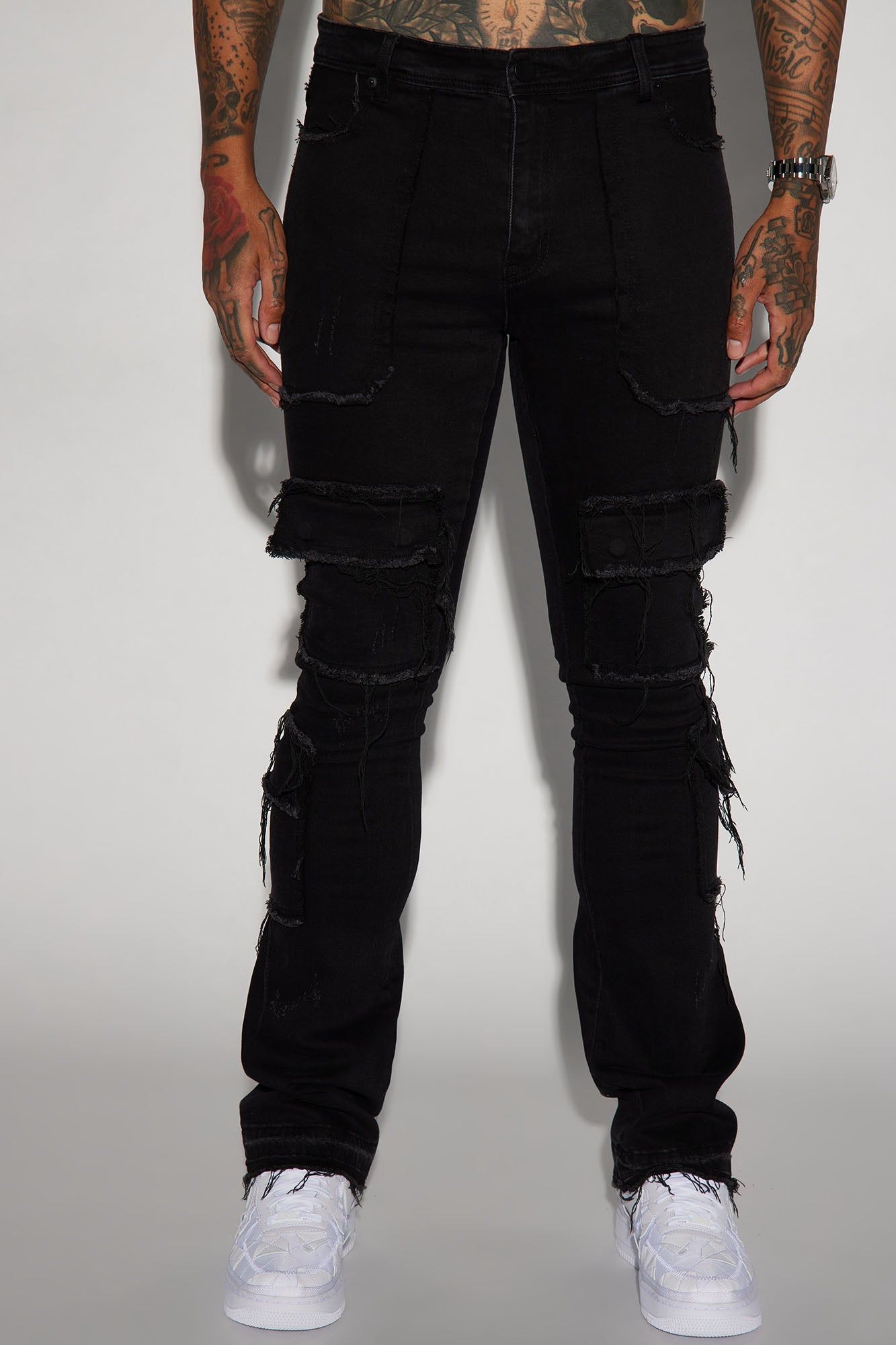 We In This Chained Stacked Skinny Flare Jeans - Black sold by Fashion Nova product image thumbnail 5