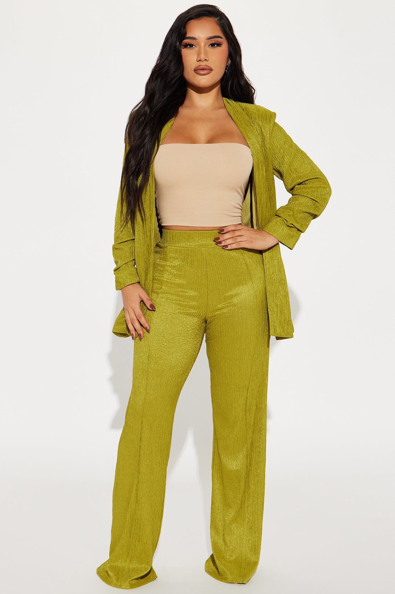 Keep It Classy Textured Blazer Pant Set - Chartreuse sold by Fashion Nova