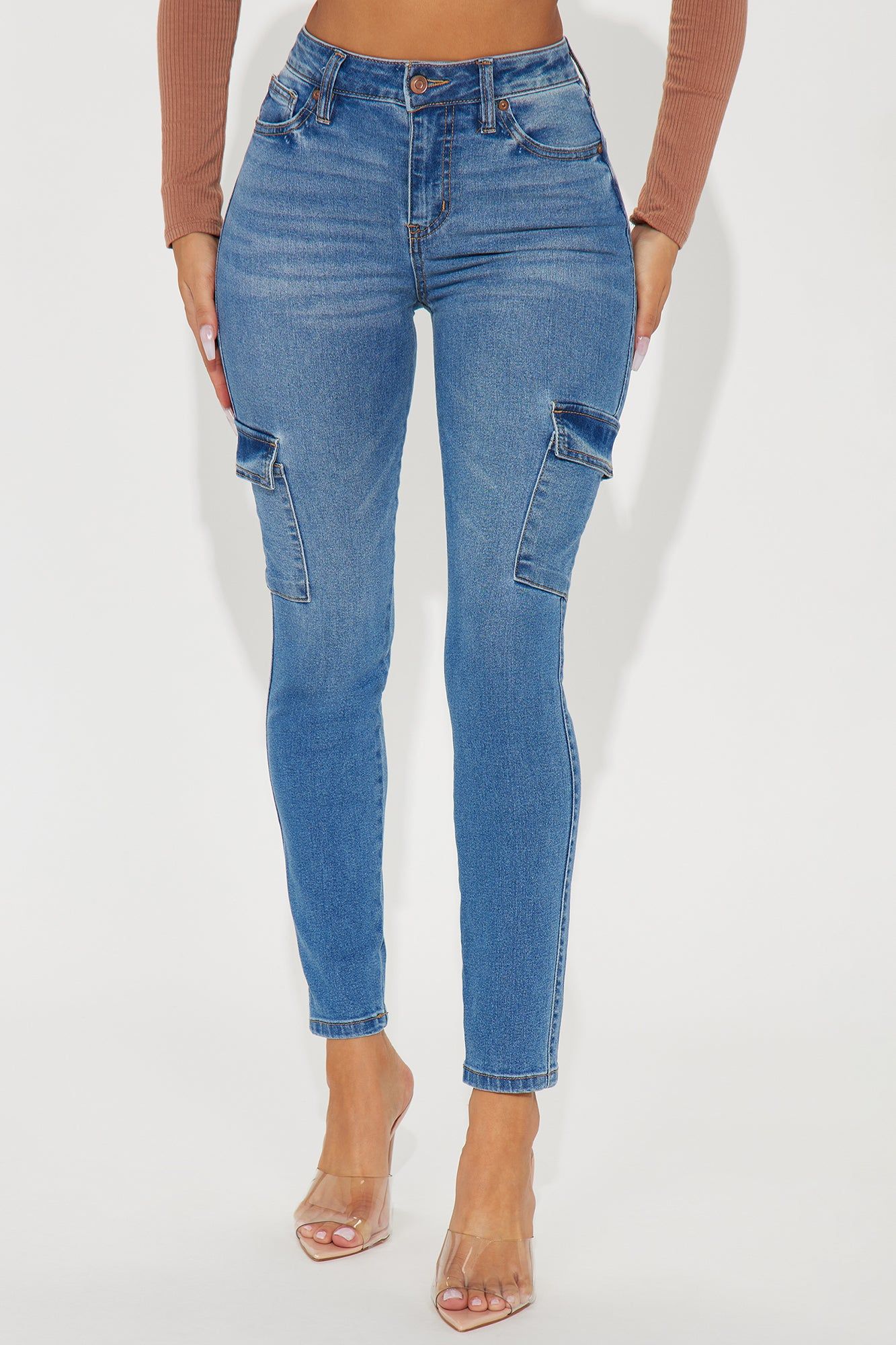 Keep Your Cool Stretch Cargo Skinny Jeans - Medium Wash sold by Fashion Nova product image thumbnail 2