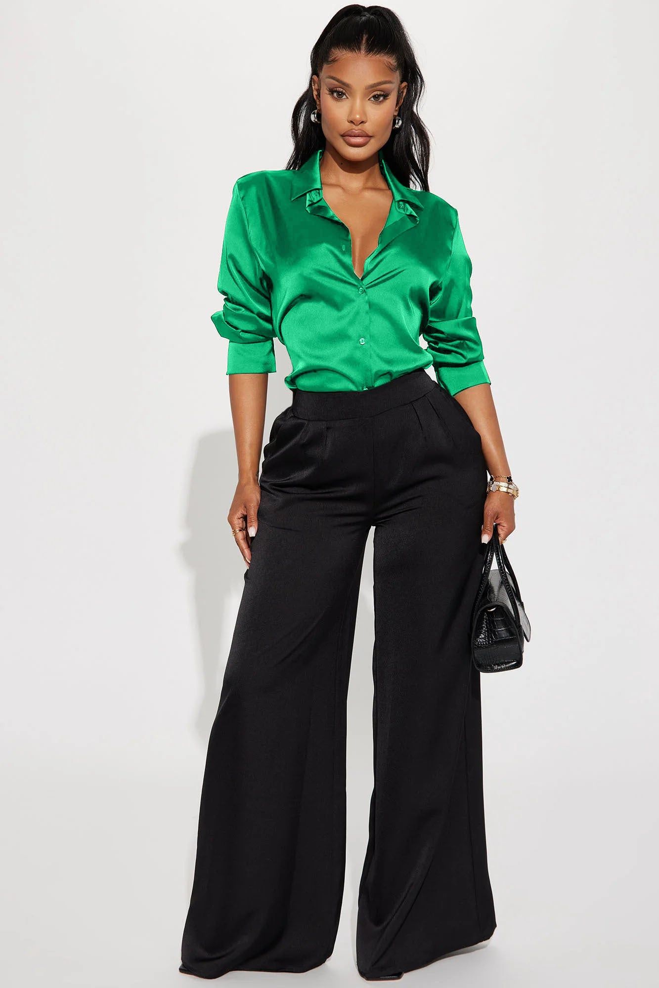 Feelin' Popular Satin Shirt - Kelly Green sold by Fashion Nova product image thumbnail 2