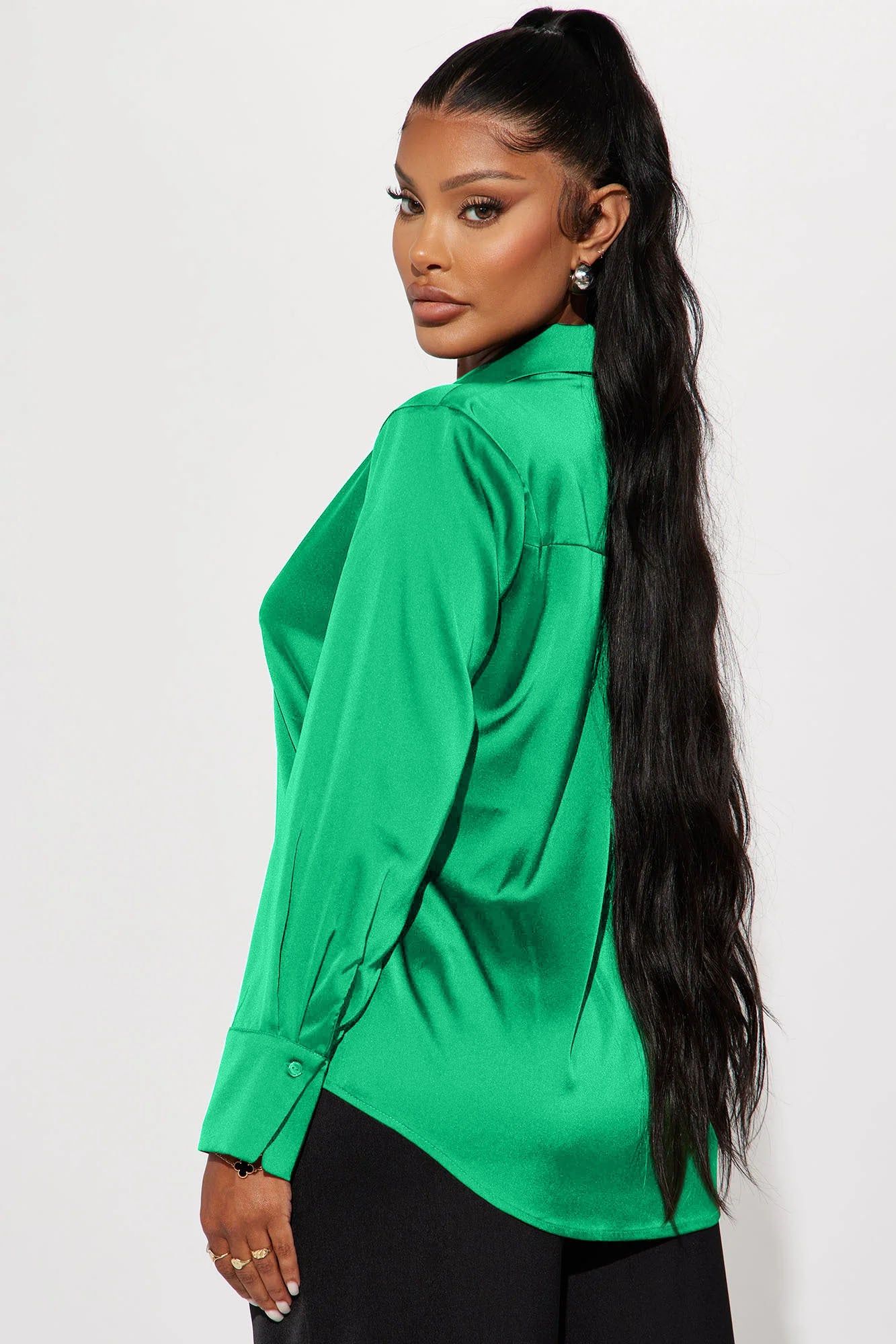 Feelin' Popular Satin Shirt - Kelly Green sold by Fashion Nova product image thumbnail 3