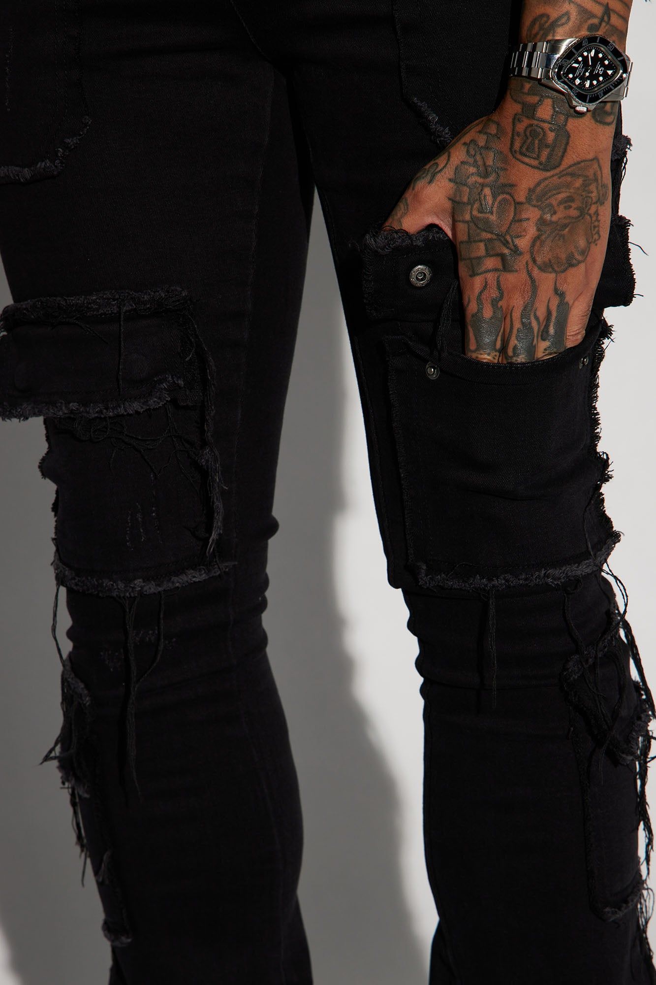 We In This Chained Stacked Skinny Flare Jeans - Black sold by Fashion Nova product image thumbnail 4