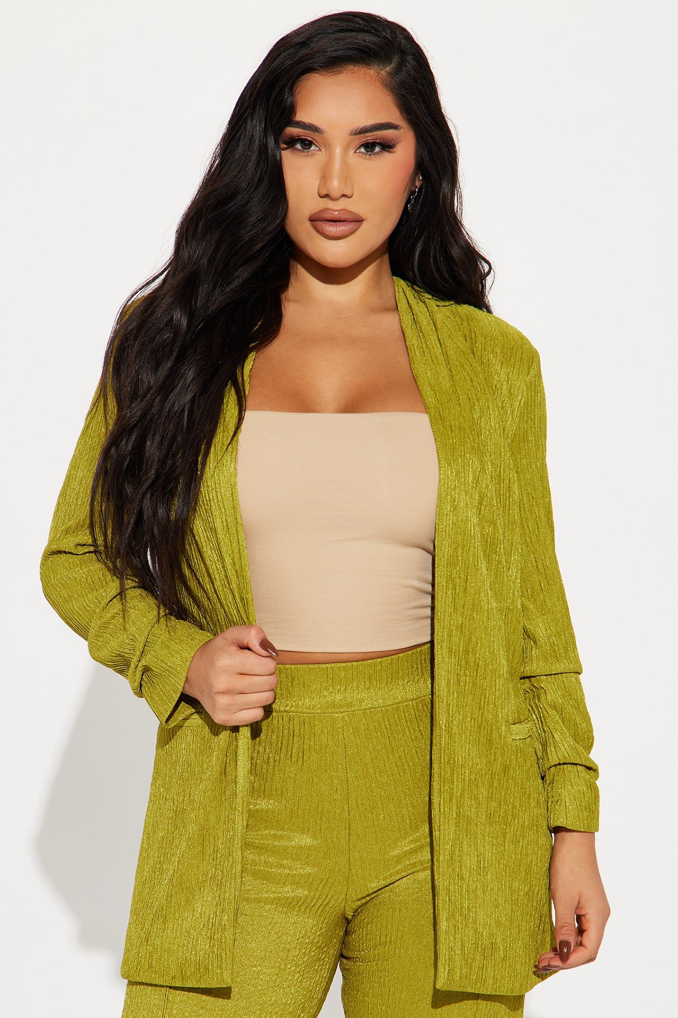 Keep It Classy Textured Blazer Pant Set - Chartreuse sold by Fashion Nova product image thumbnail 2