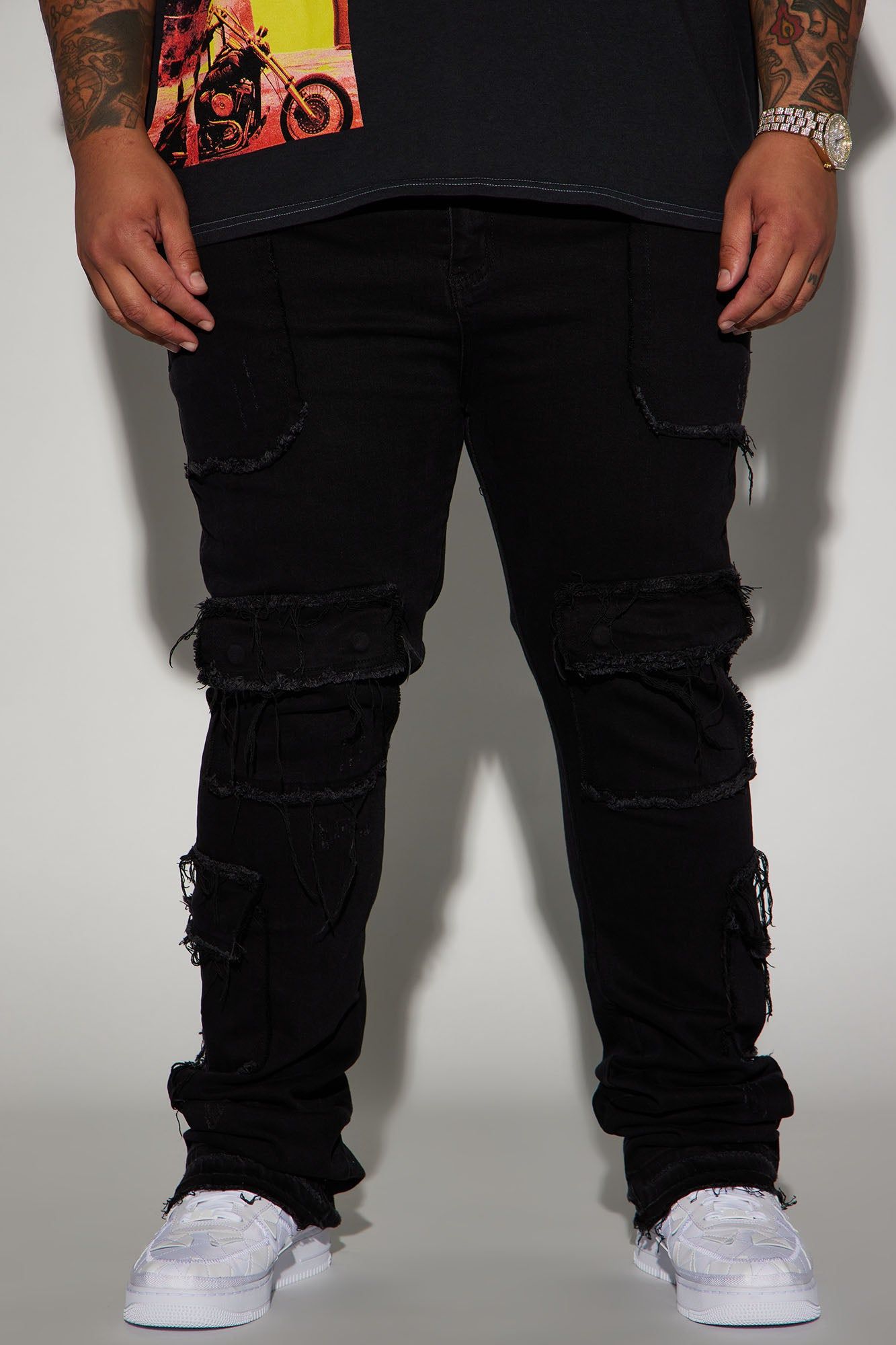 We In This Chained Stacked Skinny Flare Jeans - Black sold by Fashion Nova product image thumbnail 2