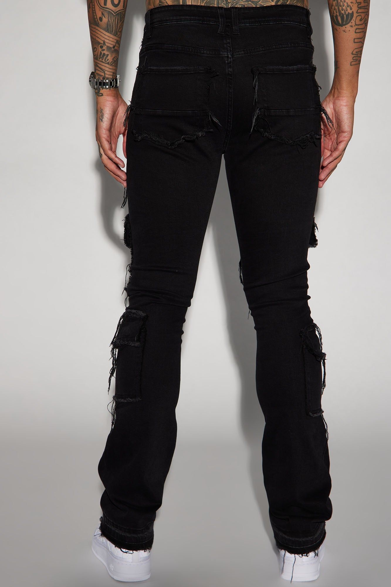 We In This Chained Stacked Skinny Flare Jeans - Black sold by Fashion Nova product image thumbnail 6