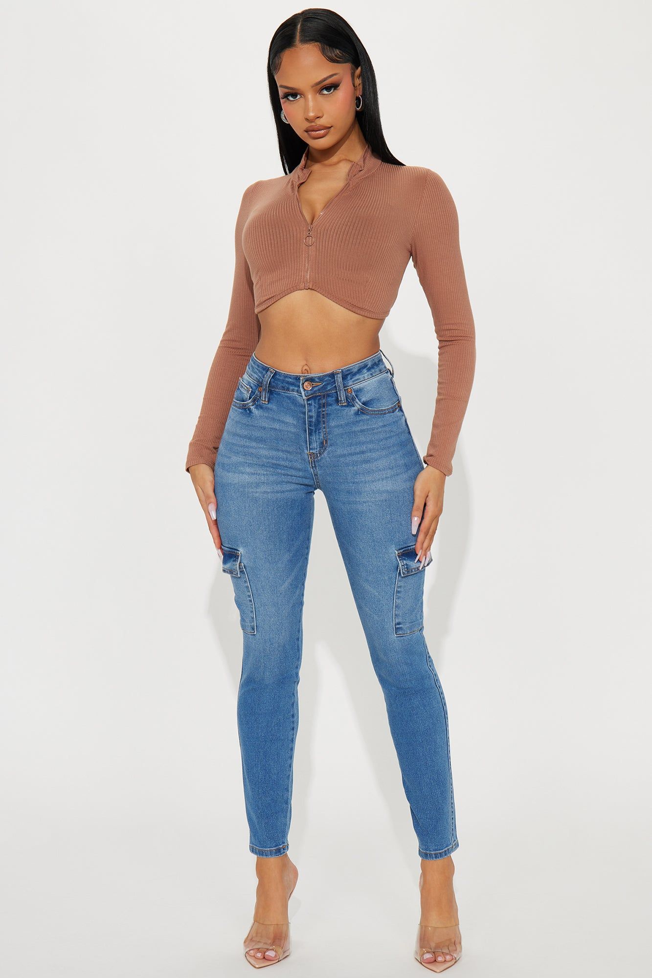 Keep Your Cool Stretch Cargo Skinny Jeans - Medium Wash sold by Fashion Nova