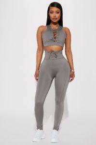 Hard Work Elevate Lace Up Sports Bra - Charcoal sold by Fashion Nova