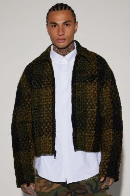 Beverly Tweed Cropped Chore Jacket - Green/combo sold by Fashion Nova