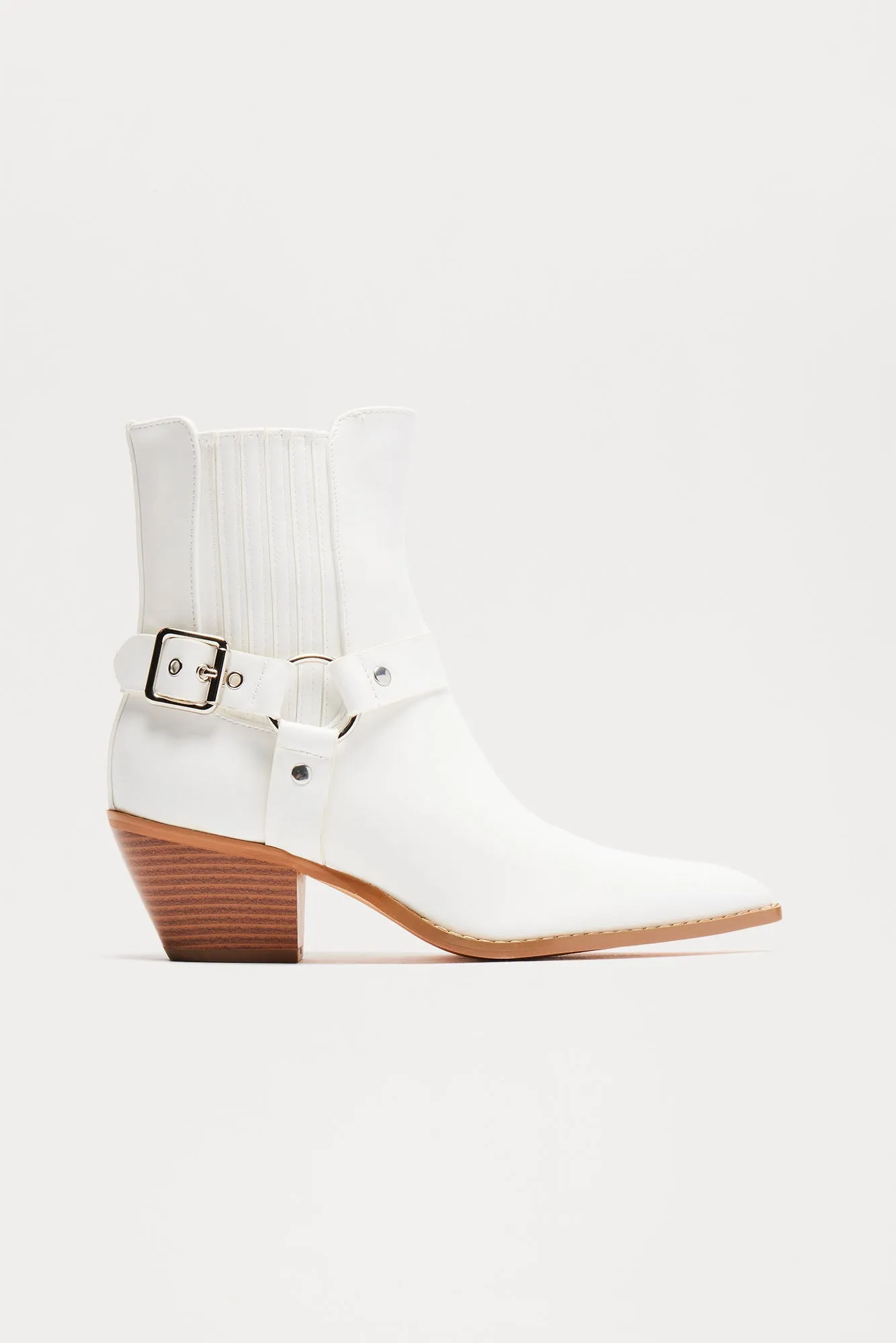 Reyes Hardware Booties - White sold by Fashion Nova