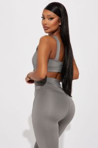 Hard Work Elevate Lace Up Sports Bra - Charcoal sold by Fashion Nova