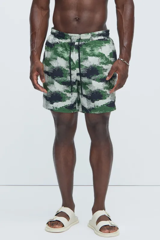 Kent Camouflage Swim Trunks - Black/combo sold by Fashion Nova