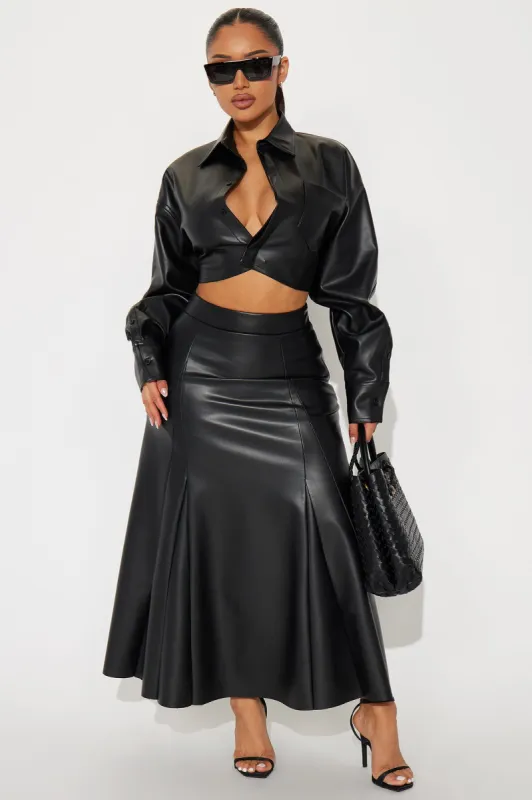 Sadie Faux Leather Skirt Set - Black sold by Fashion Nova