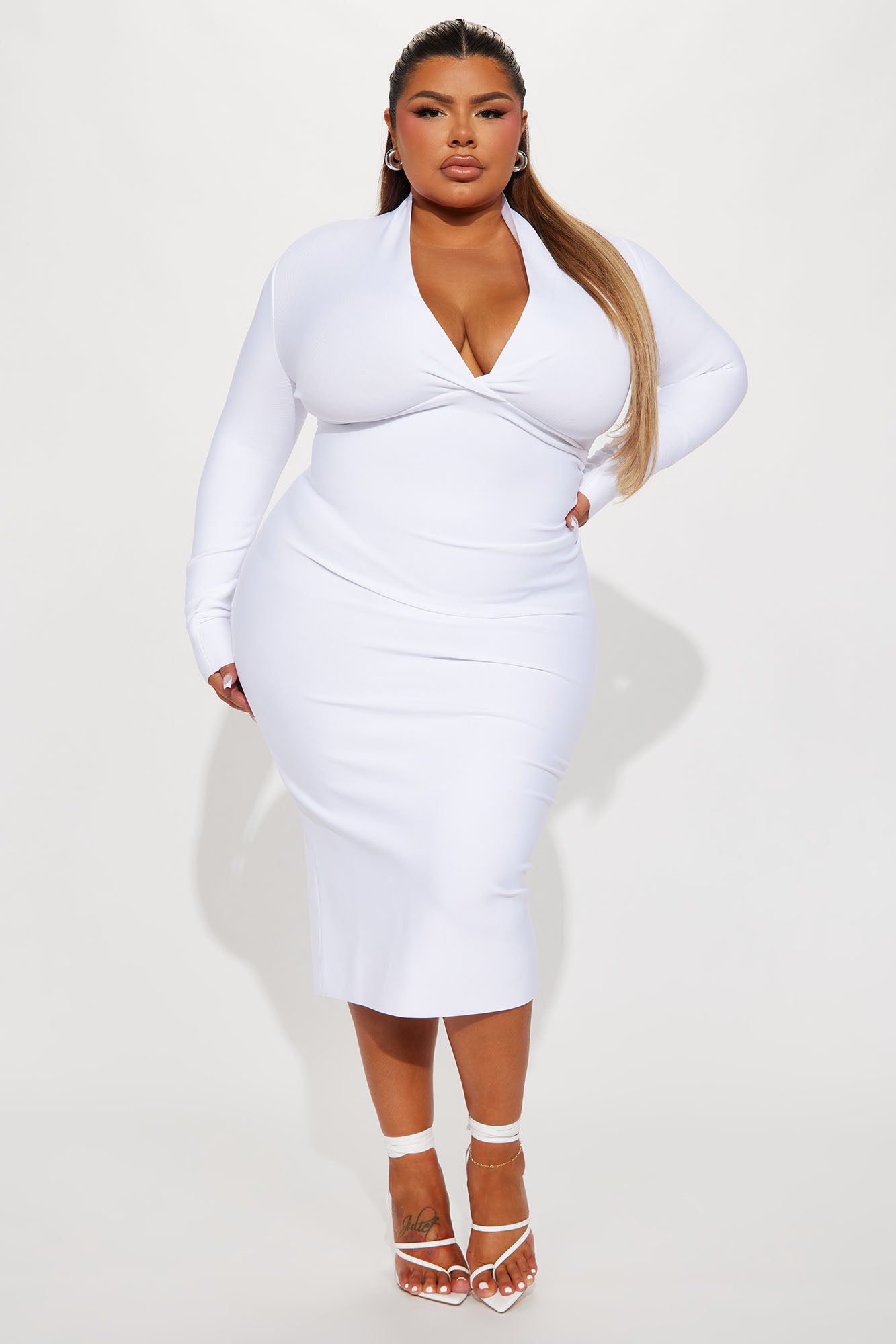 Classic Long Sleeve Bandage Midi Dress - White sold by Fashion Nova product image thumbnail 4