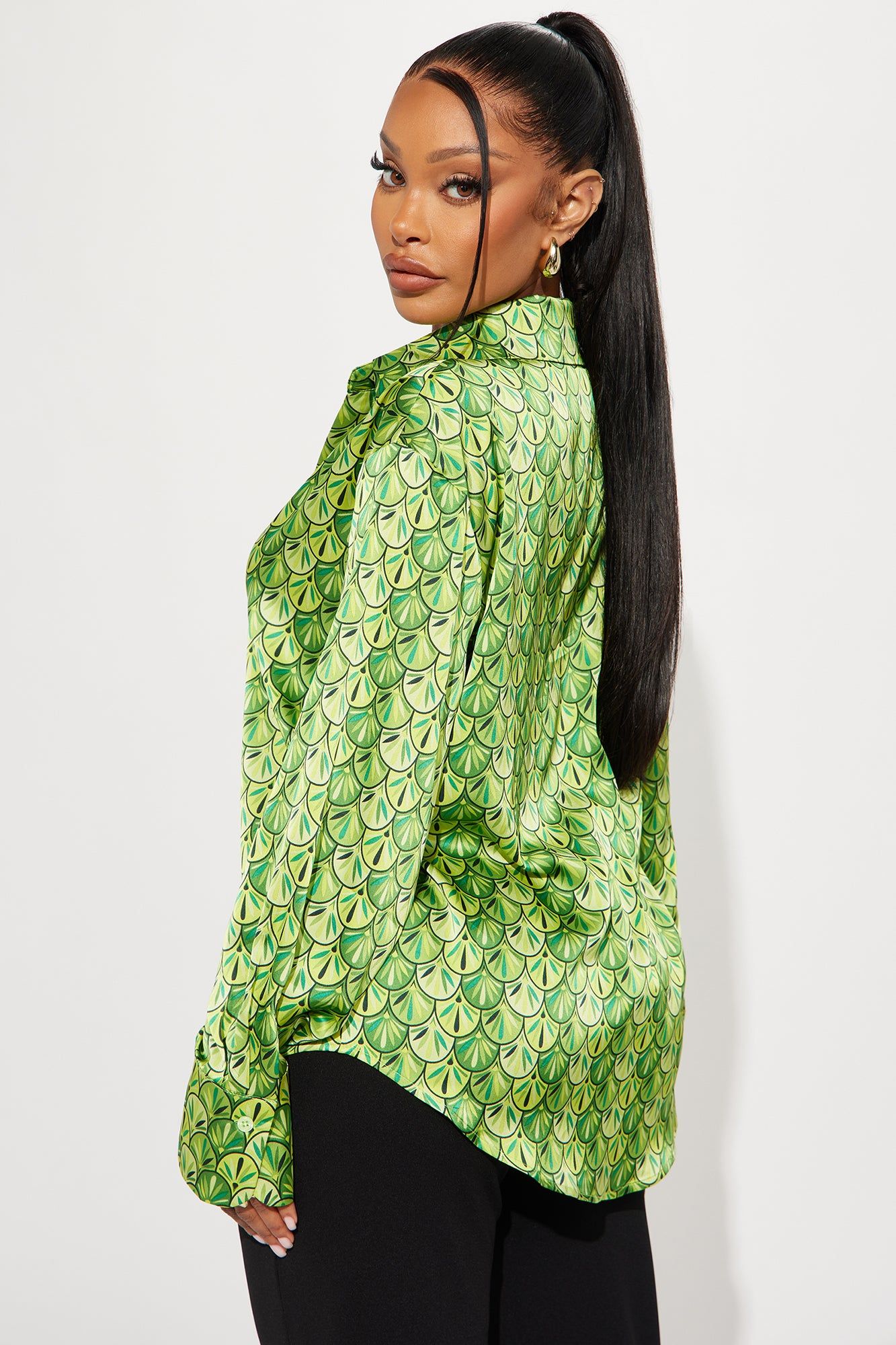 Money Tree Satin Shirt - Green/combo sold by Fashion Nova product image thumbnail 3
