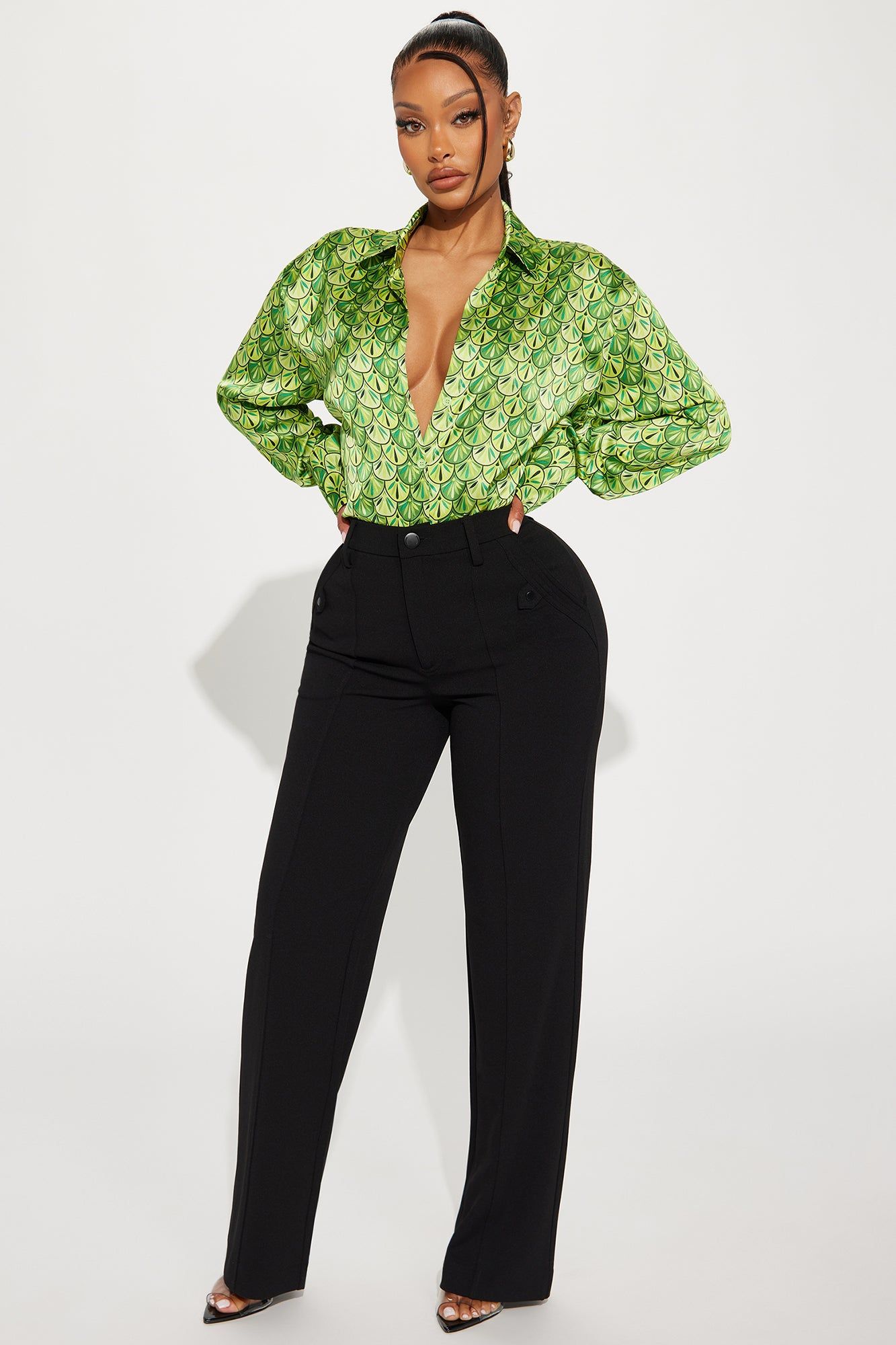 Money Tree Satin Shirt - Green/combo sold by Fashion Nova product image thumbnail 2