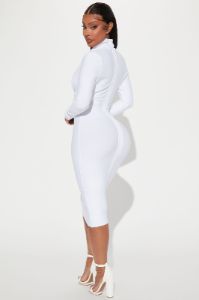 Classic Long Sleeve Bandage Midi Dress - White sold by Fashion Nova
