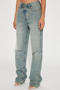Crossover Tinted Ripped Straight Leg Jeans - Vintage Wash sold by Fashion Nova