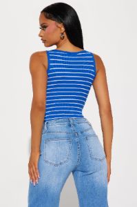 Sasha Striped Bodysuit - Royal/combo sold by Fashion Nova