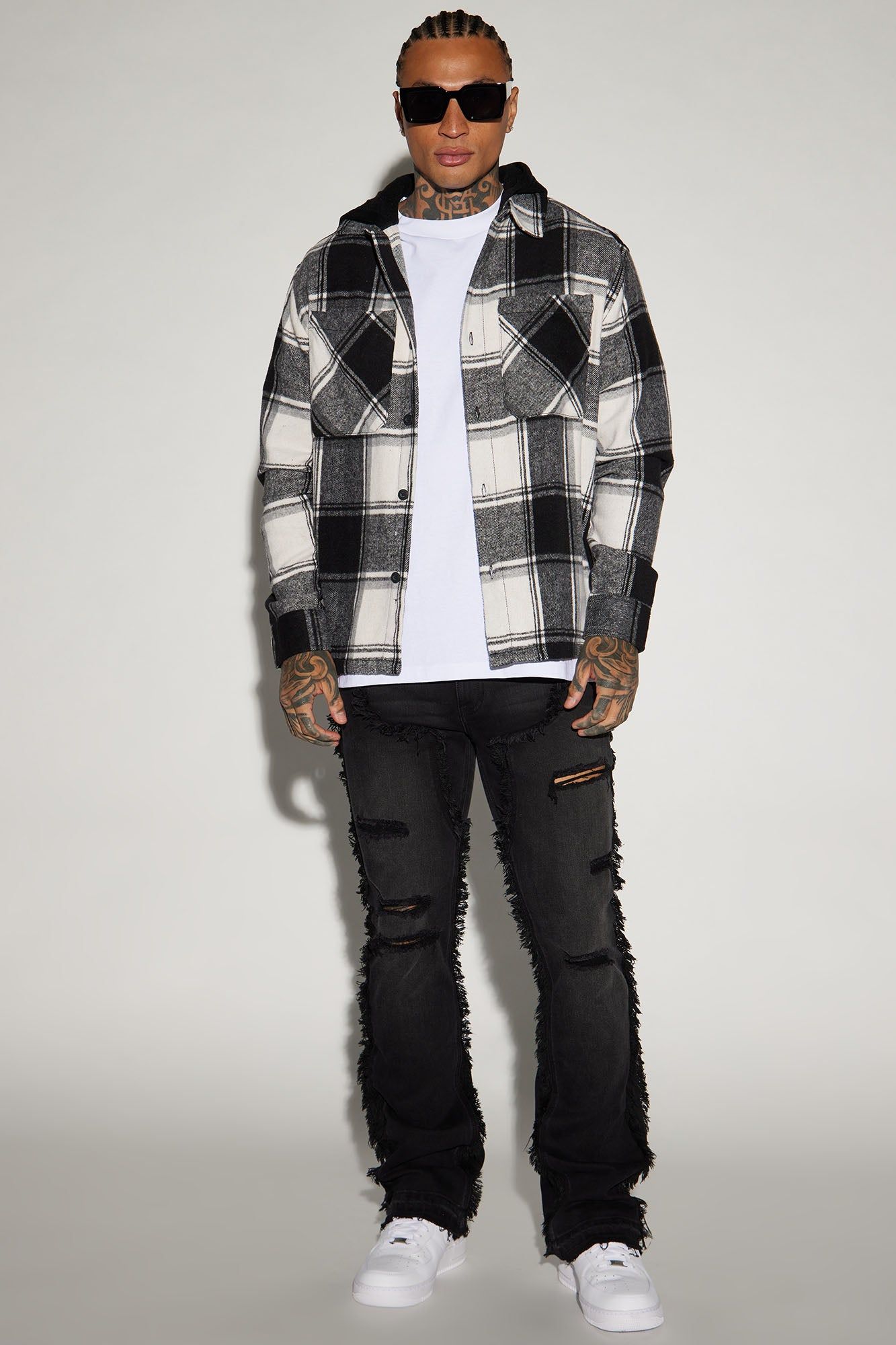 Late Night Hooded Flannel Shacket - Black/combo sold by Fashion Nova product image thumbnail 2