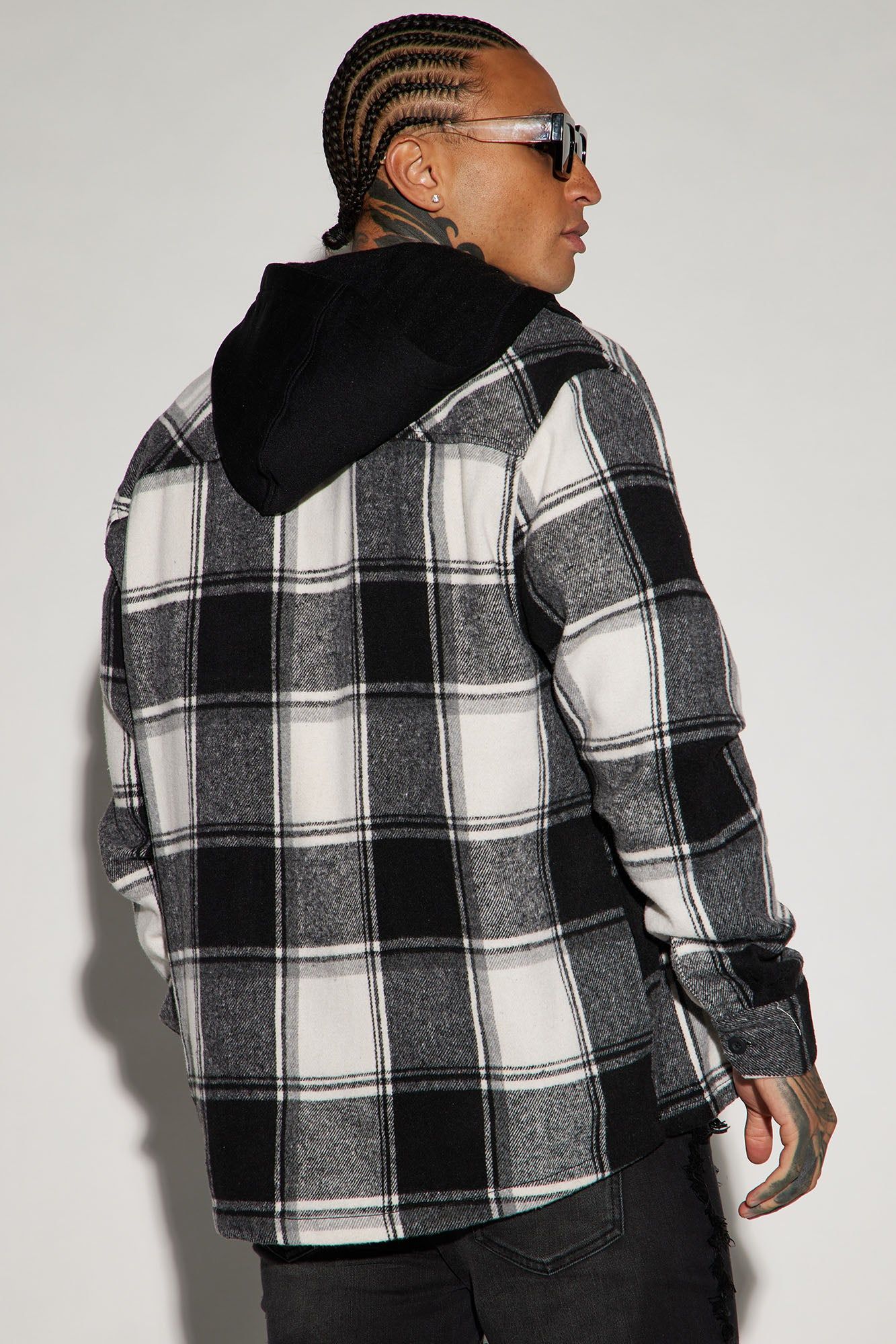 Late Night Hooded Flannel Shacket - Black/combo sold by Fashion Nova product image thumbnail 3