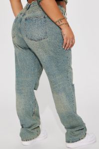 Crossover Tinted Ripped Straight Leg Jeans - Vintage Wash sold by Fashion Nova