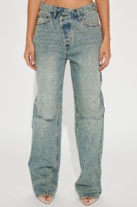 Crossover Tinted Ripped Straight Leg Jeans - Vintage Wash sold by Fashion Nova