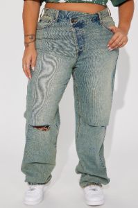 Crossover Tinted Ripped Straight Leg Jeans - Vintage Wash sold by Fashion Nova
