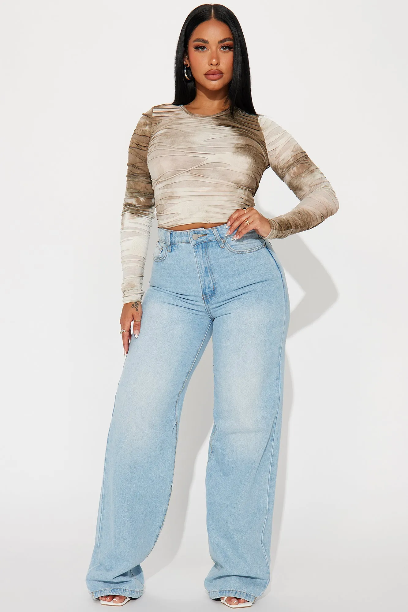 Dangerously In Love Distressed Top - Taupe/combo sold by Fashion Nova product image thumbnail 2