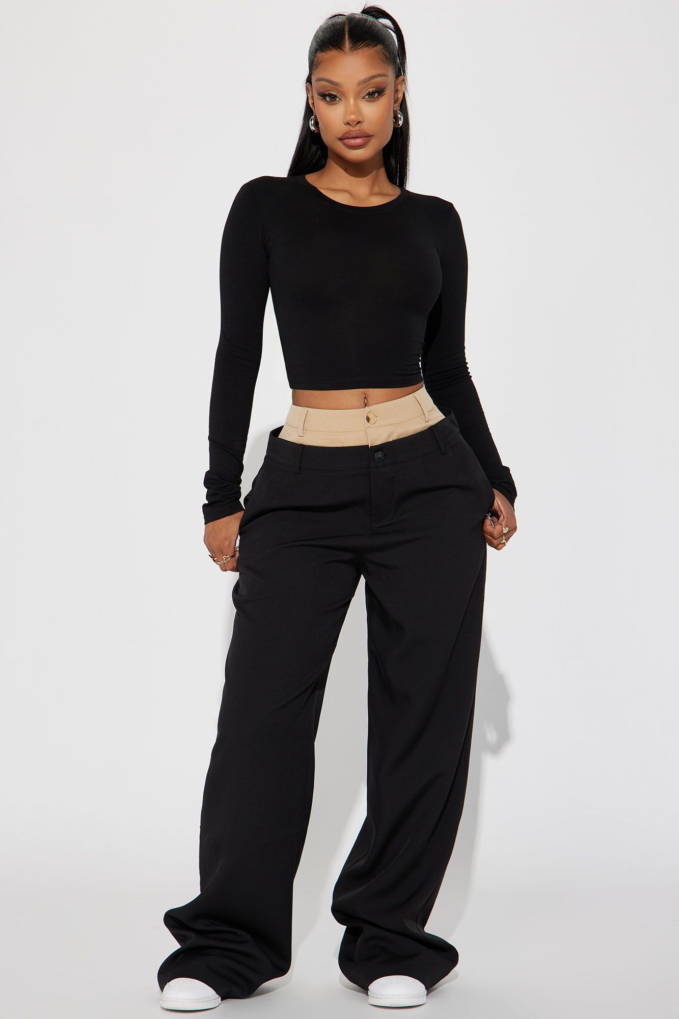 Double Take Trouser Pant - Black/combo sold by Fashion Nova