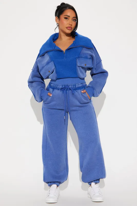 Vanessa Washed Jogger Pant Set - Blue sold by Fashion Nova