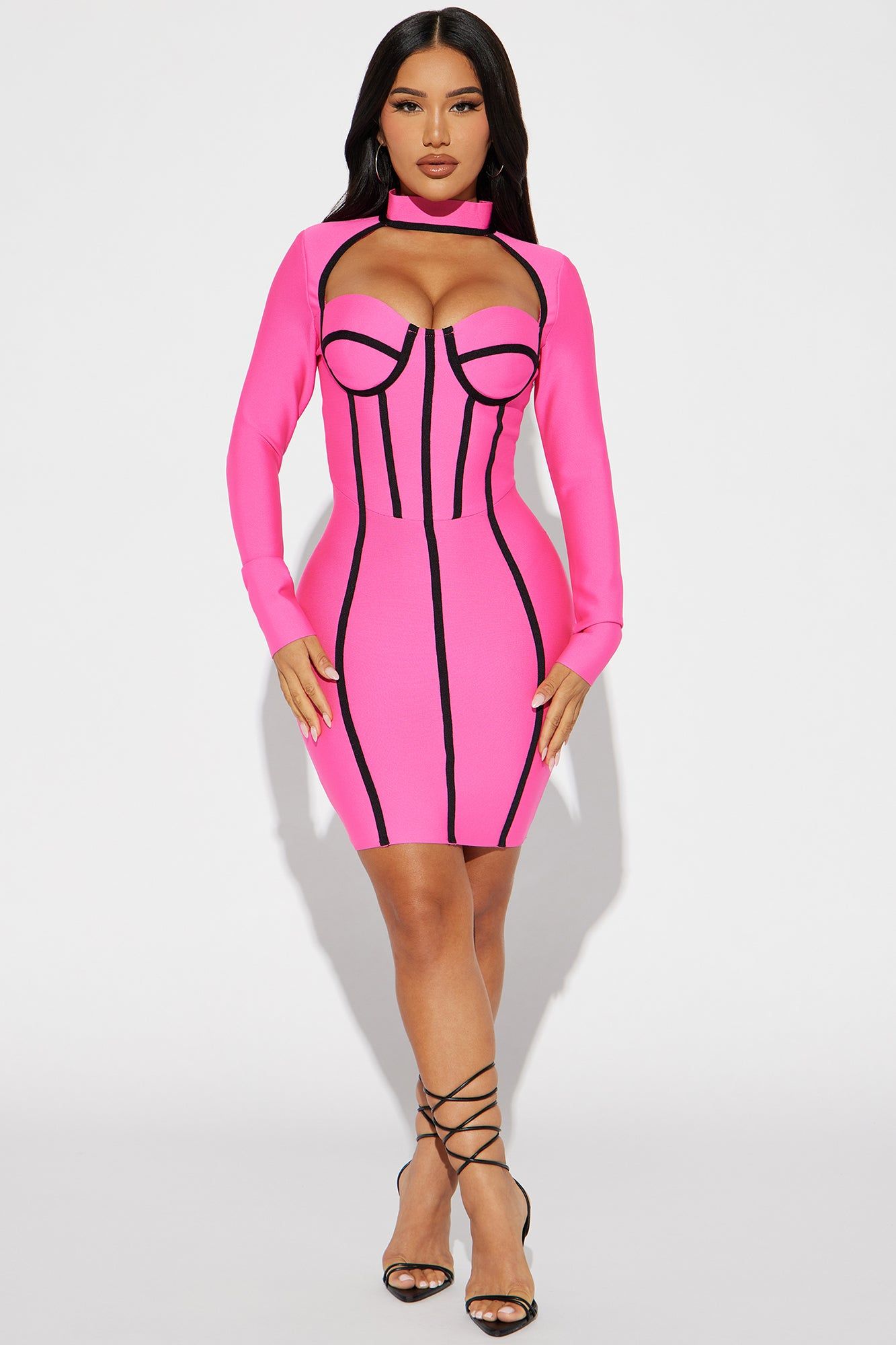 Juliet Bandage Mini Dress - Hot Pink sold by Fashion Nova