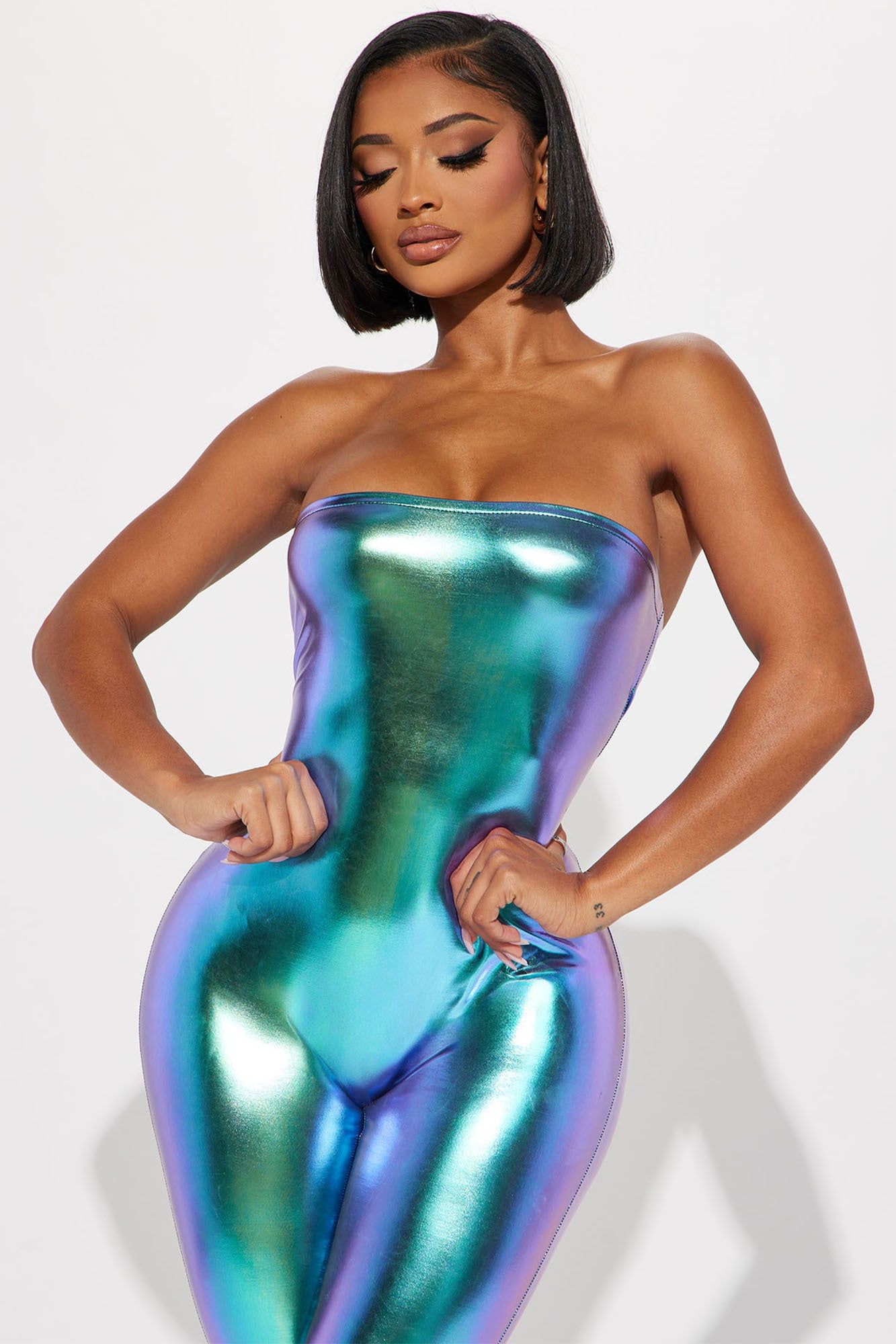 Hana Holographic Jumpsuit - Turquoise sold by Fashion Nova product image thumbnail 2
