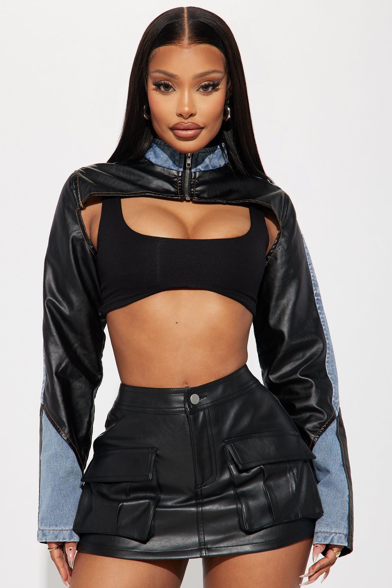 Lucky Star Cropped Moto Jacket - Black/combo sold by Fashion Nova
