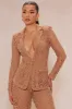 Amalfi Crochet Blazer Suit Set - Chocolate sold by Fashion Nova
