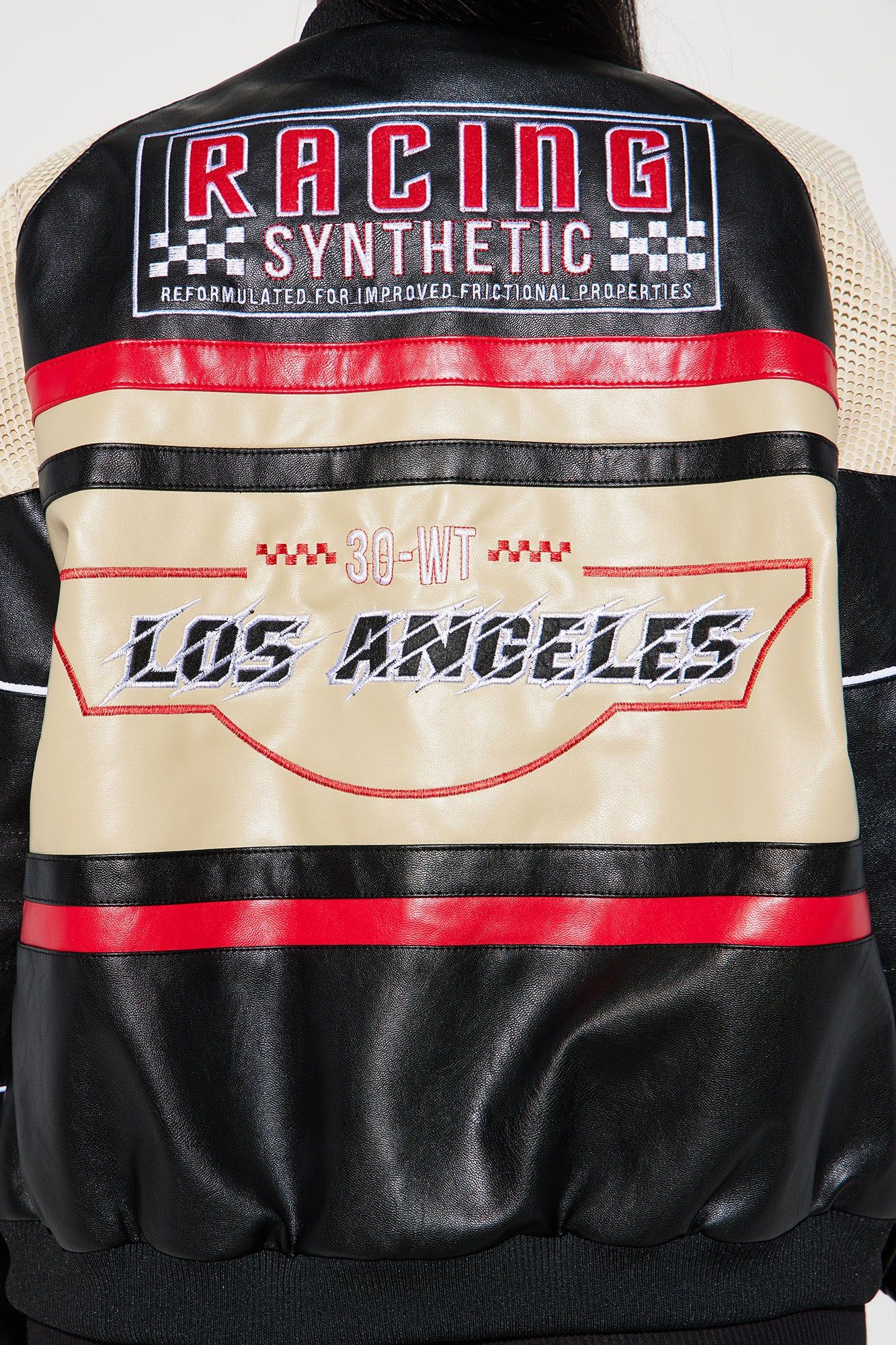 New York Streets Faux Leather Bomber Jacket - Black/combo sold by Fashion Nova product image thumbnail 3