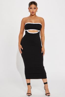 Madison Cut Out Midi Dress - Black/White sold by Fashion Nova