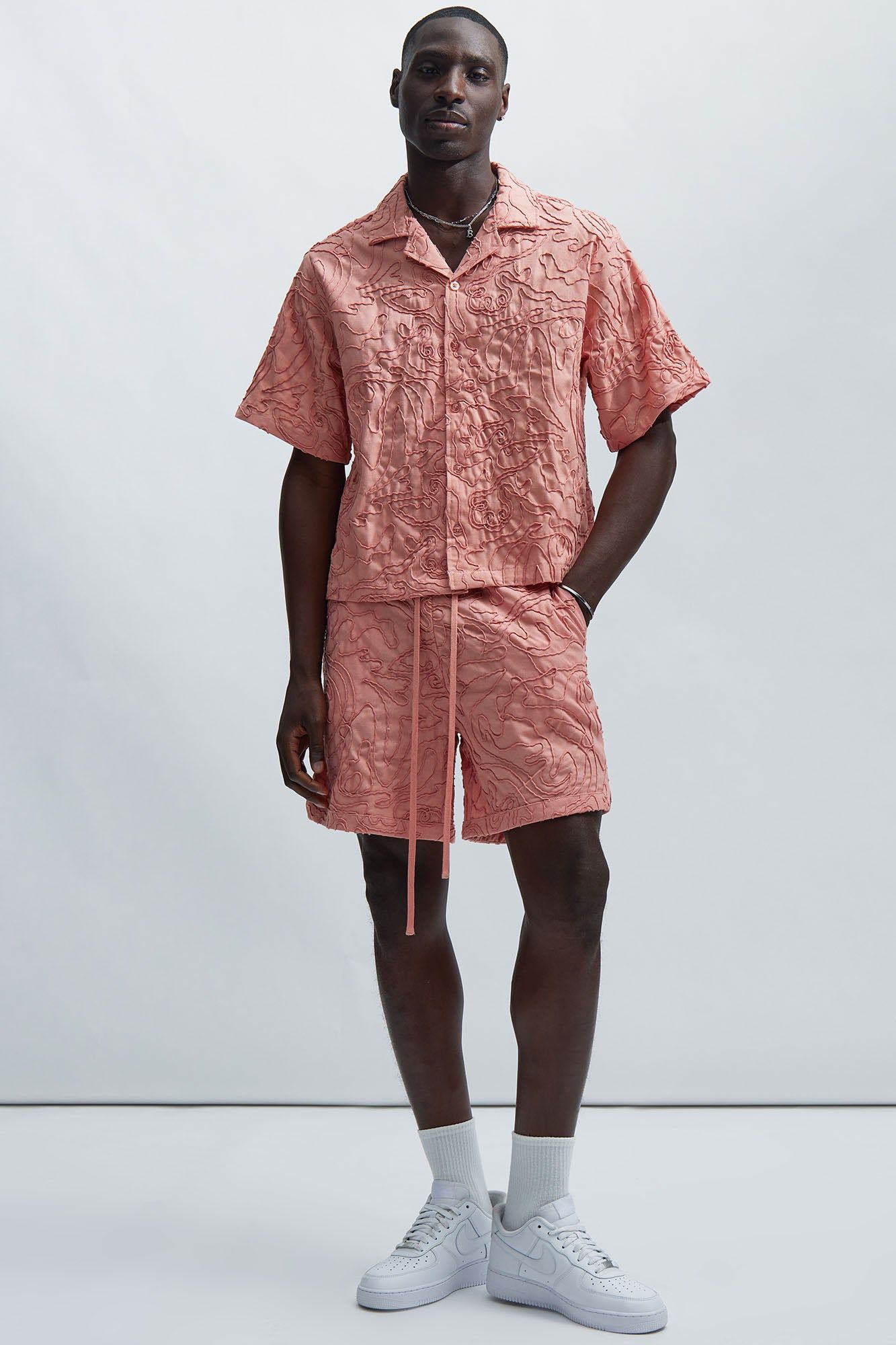 Swirl Jacquard Linen Shorts - Pink sold by Fashion Nova